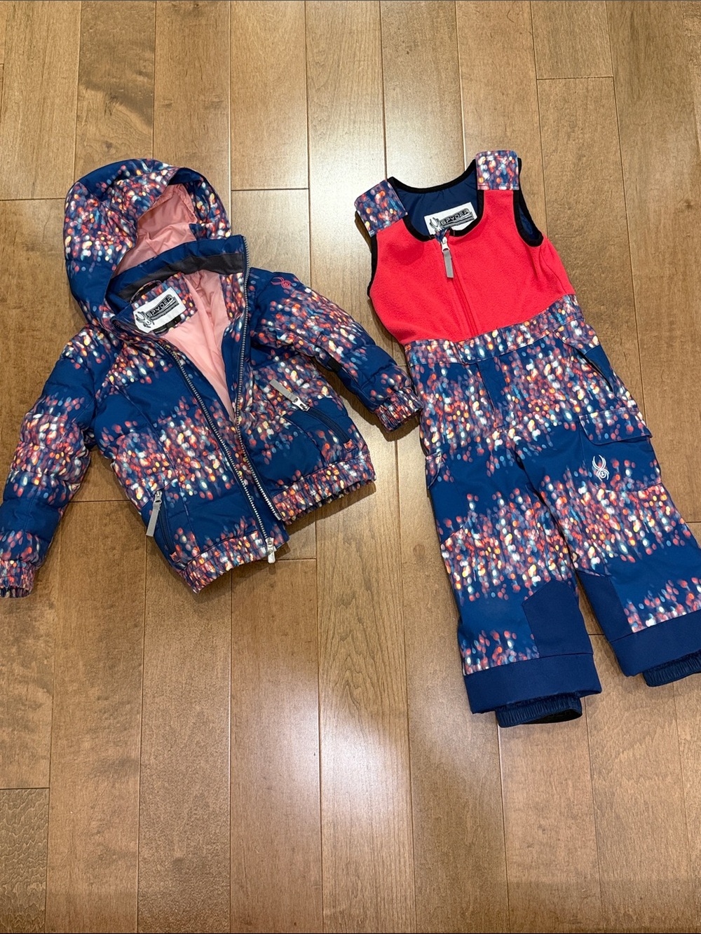 Spyder Navy Multi-Color Confetti Jacket with Coral Pink Lining